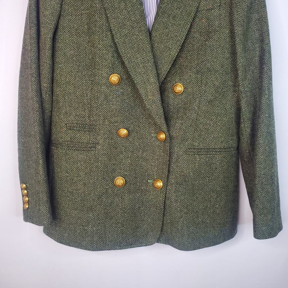 J Crew Bristol Double Breasted Blazer Herringbone English Wool Green Gold Size 6 - Picture 5 of 10